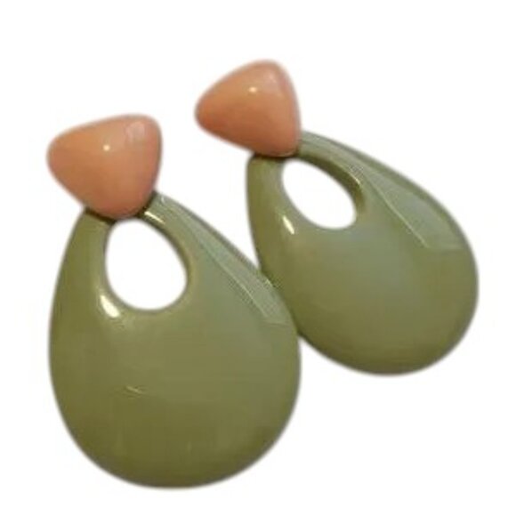 3 for $15 Two Tone Peach & Olive Teardrop Earrings - Picture 2 of 3